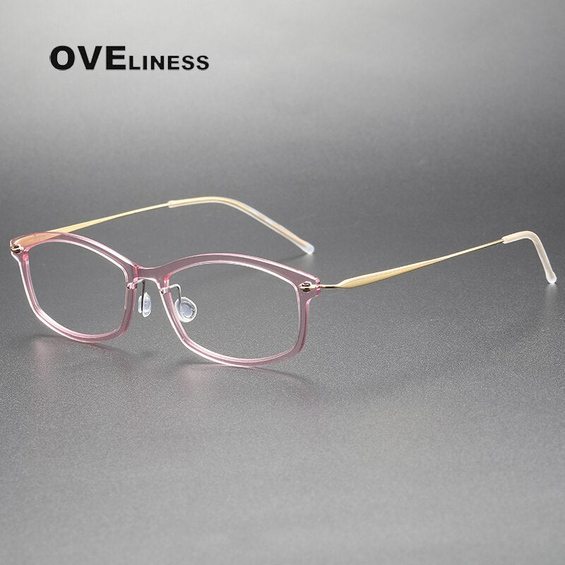 Oveliness Unisex Full Rim Square Screwless Acetate Titanium Eyeglasses 6512 Full Rim Oveliness pink