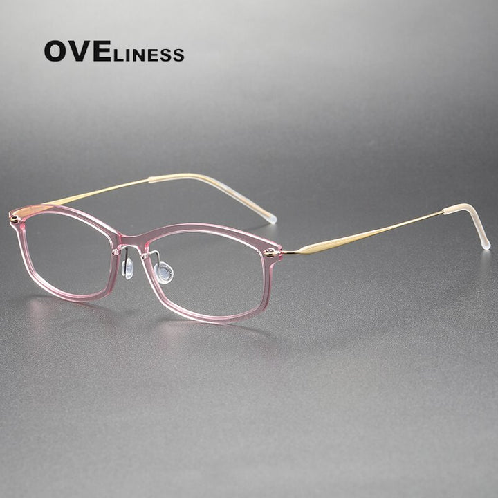 Oveliness Unisex Full Rim Square Screwless Acetate Titanium Eyeglasses 6512 Full Rim Oveliness pink