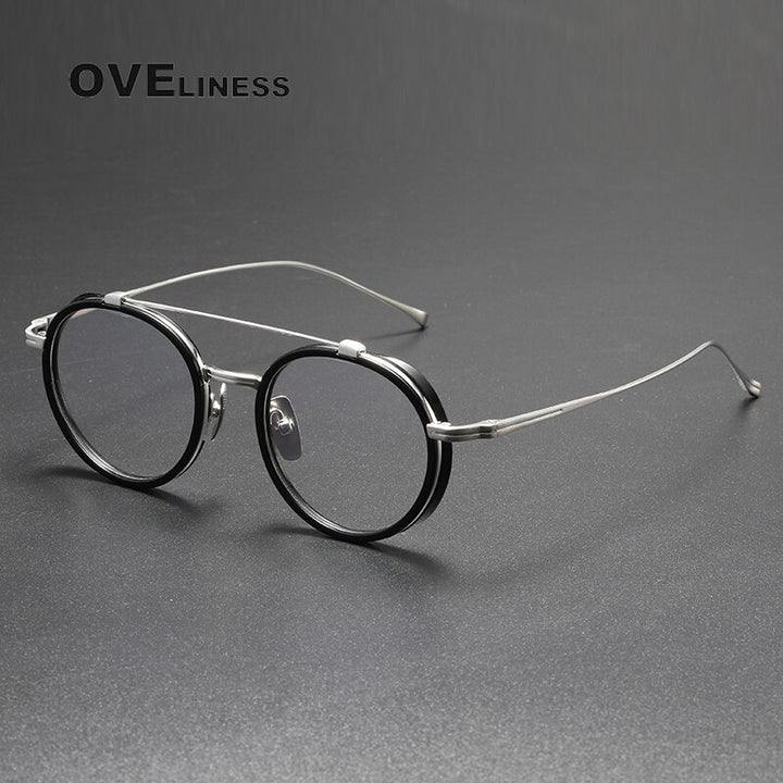 Oveliness Unisex Full Rim Square Double Bridge Acetate Titanium Eyeglasses Kj32 Full Rim Oveliness black silver