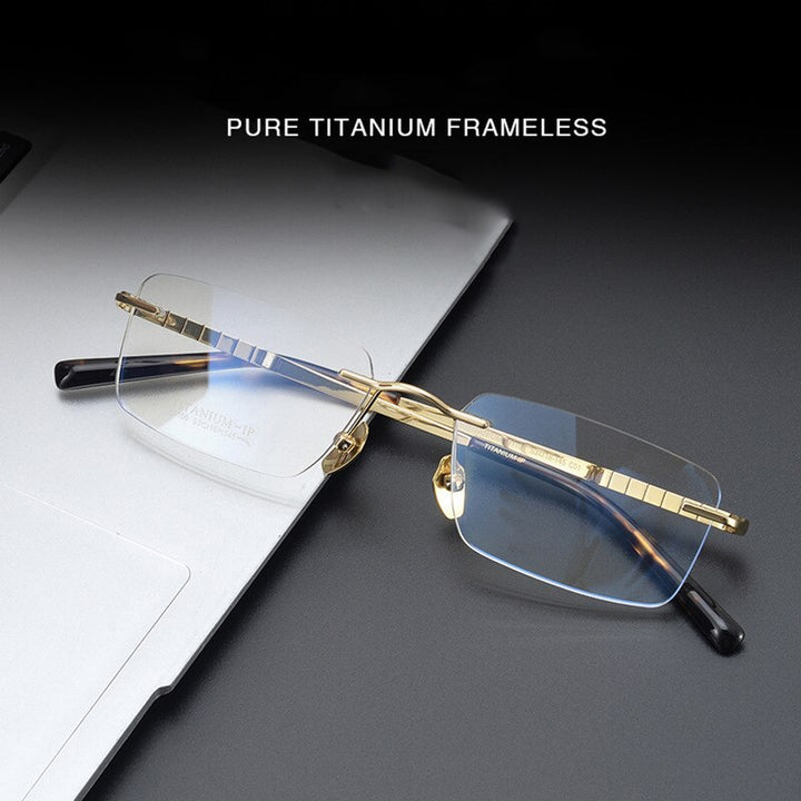 Bclear Men's Rimless Square Titanium Eyeglasses Mys91106 Rimless Bclear