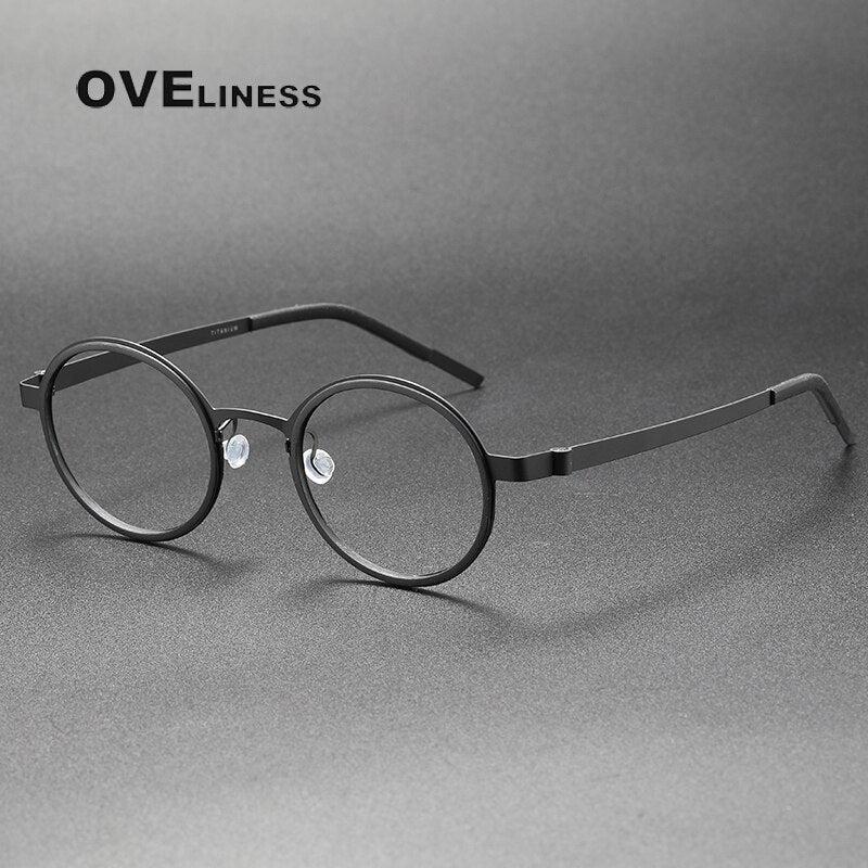 Oveliness Unisex Full Rim Round Acetate Titanium Eyeglasses 9707 Full Rim Oveliness black