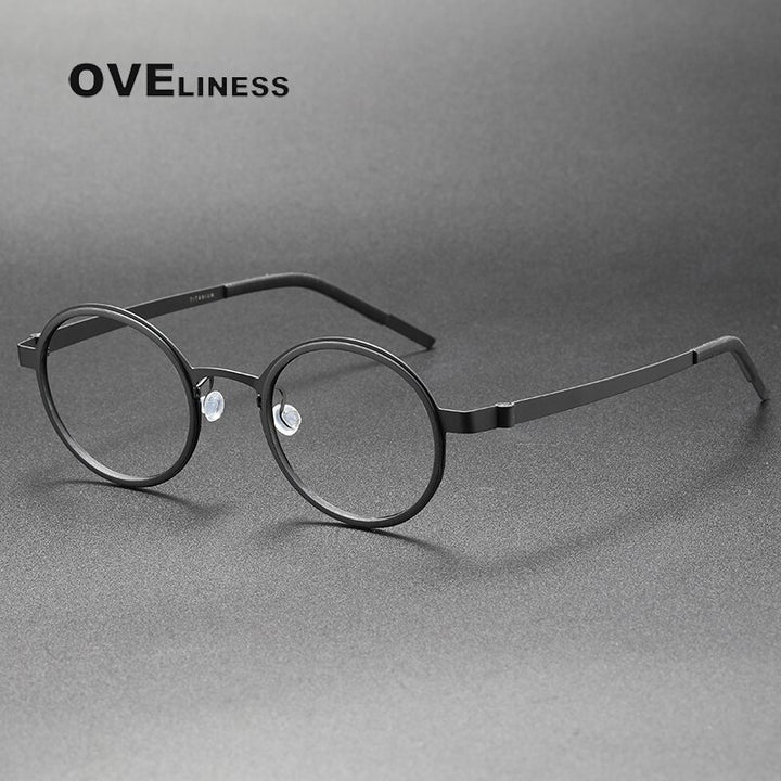 Oveliness Unisex Full Rim Round Acetate Titanium Eyeglasses 9707 Full Rim Oveliness black