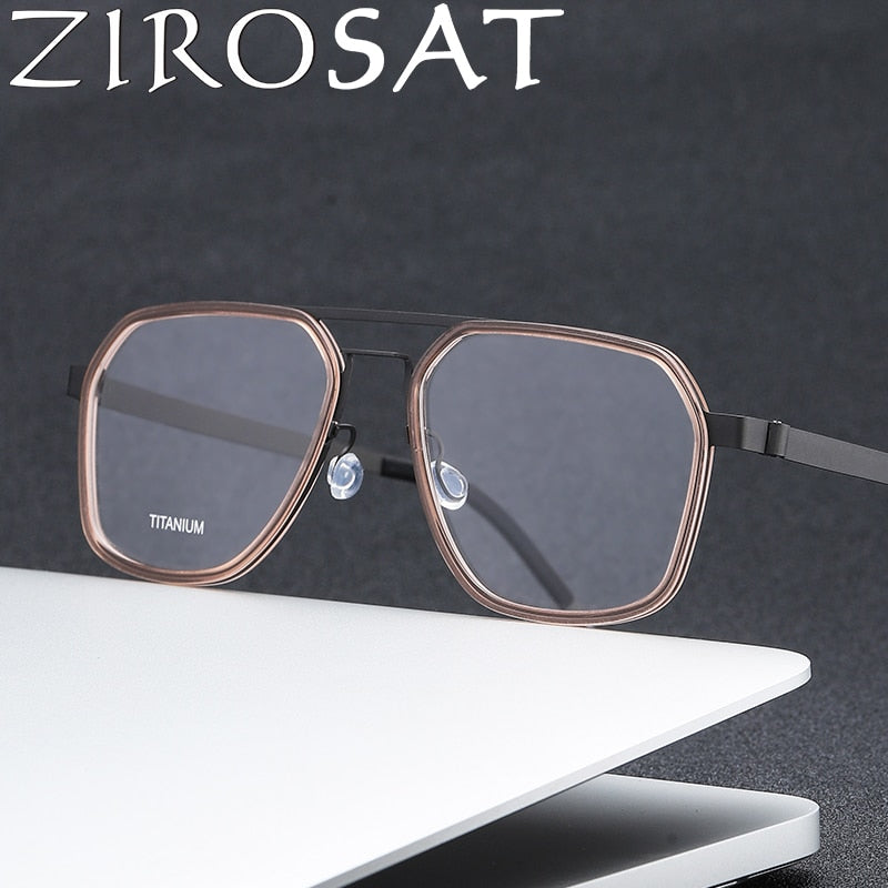 Zirosat Unisex Full Rim Polygon Double Bridge Titanium Acetate Eyeglasses 9753 Full Rim Zirosat