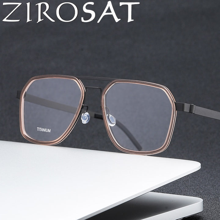 Zirosat Unisex Full Rim Polygon Double Bridge Titanium Acetate Eyeglasses 9753 Full Rim Zirosat