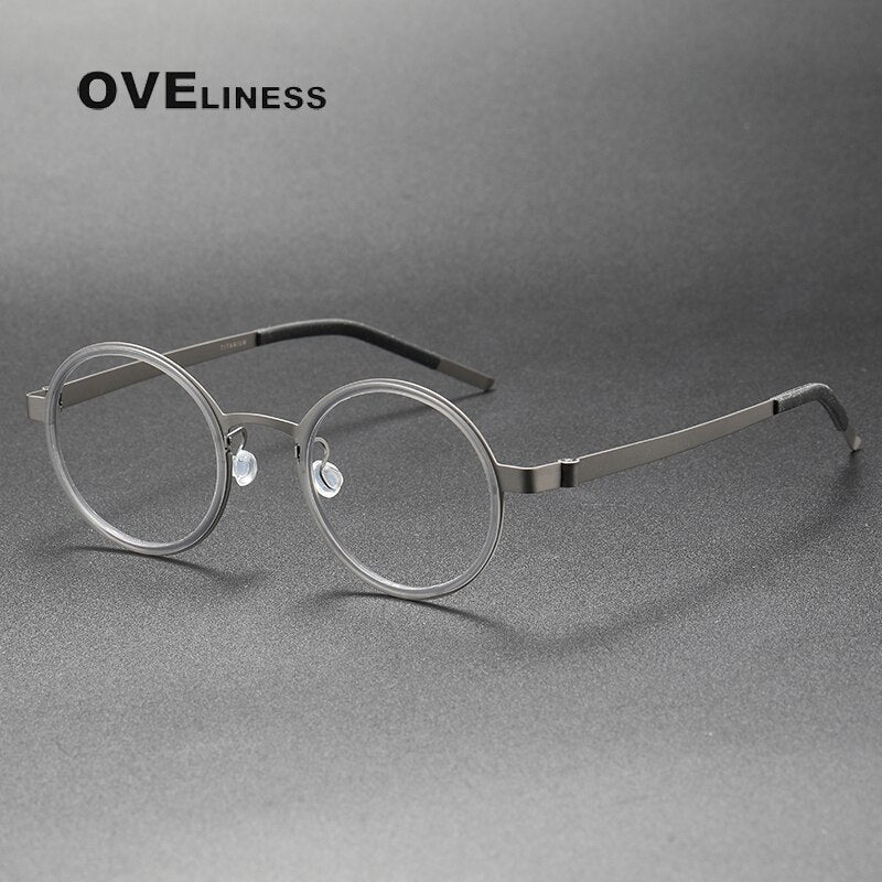 Oveliness Unisex Full Rim Round Acetate Titanium Eyeglasses 9707 Full Rim Oveliness grey gun