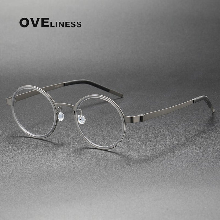 Oveliness Unisex Full Rim Round Acetate Titanium Eyeglasses 9707 Full Rim Oveliness grey gun