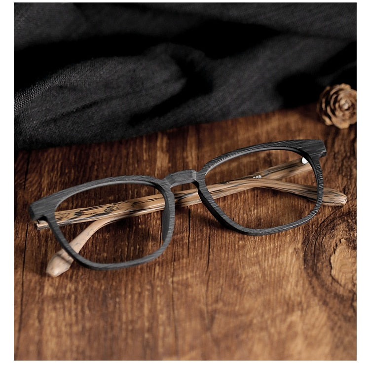 Hdcrafter Unisex Full Rim Square Wood Alloy Eyeglasses 1692 Full Rim Hdcrafter Eyeglasses