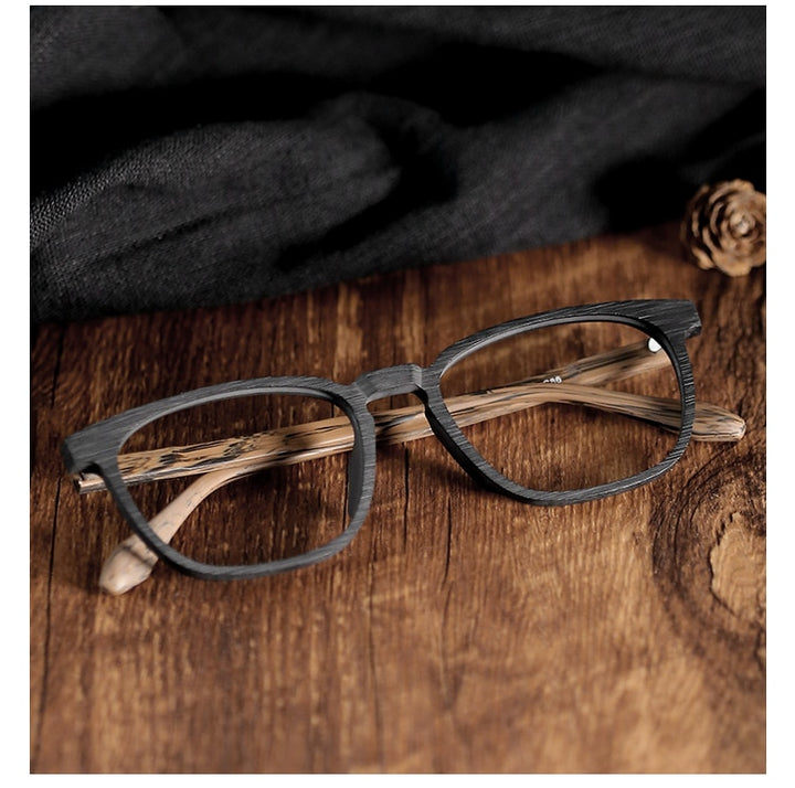 Hdcrafter Unisex Full Rim Square Wood Alloy Eyeglasses 1692 Full Rim Hdcrafter Eyeglasses
