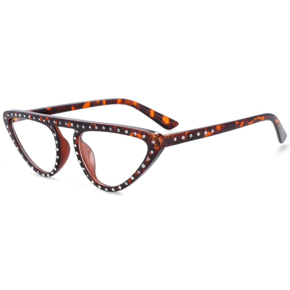 CCspace Women's Full Rim Polygon Cat Eye Jewelled Resin Frame Eyeglasses 54134 Full Rim CCspace Leopard