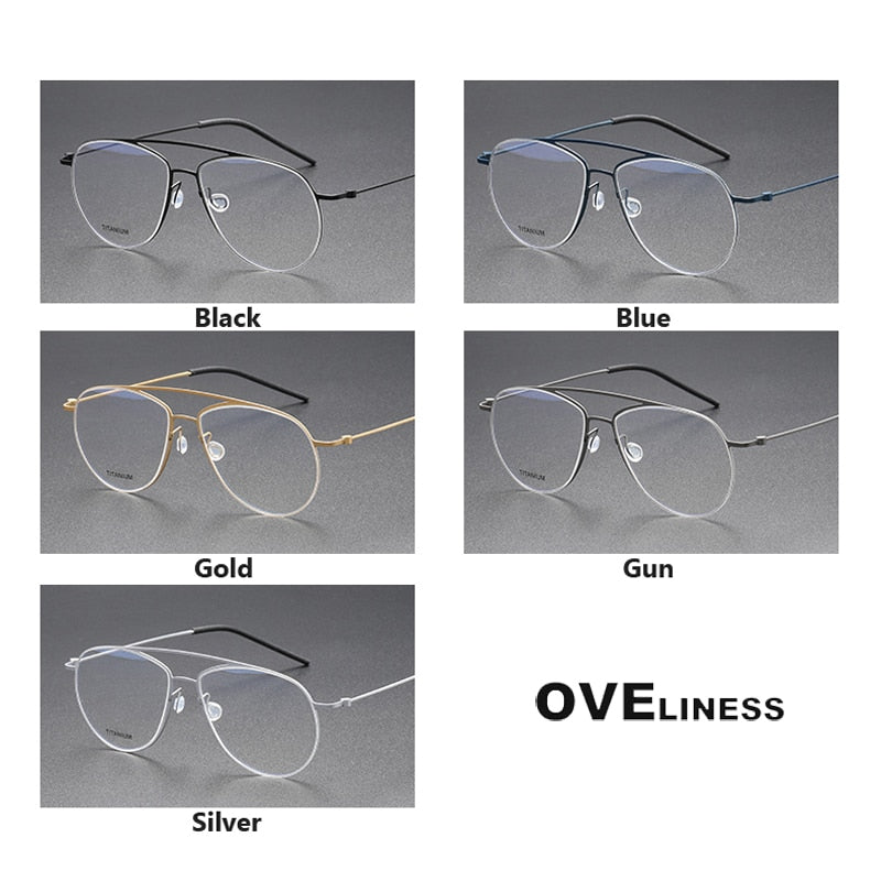 Oveliness Unisex Full Rim Square Double Bridge Screwless Titanium Eyeglasses 5507 Full Rim Oveliness