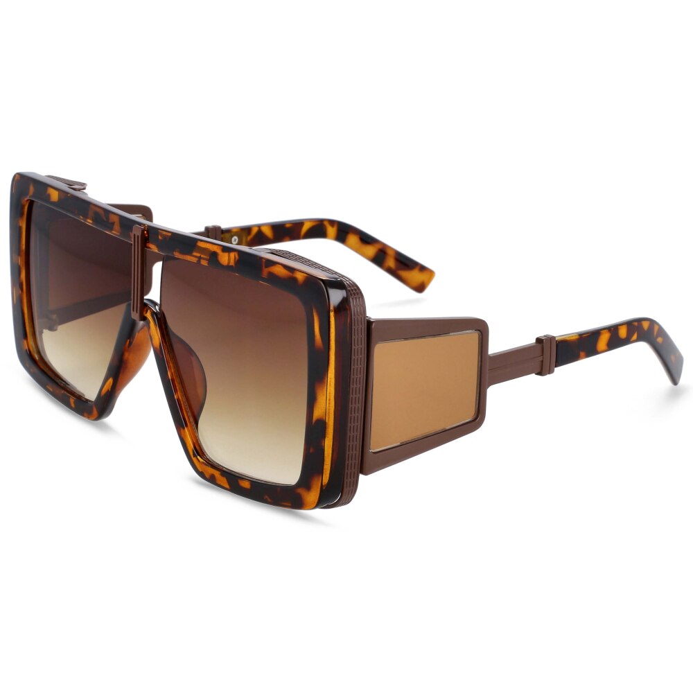 CCspace Women's Full Rim Oversized Square Resin Double Bridge Frame Sunglasses 54222 Sunglasses CCspace Sunglasses leopard