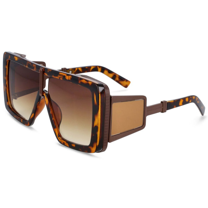 CCspace Women's Full Rim Oversized Square Resin Double Bridge Frame Sunglasses 54222 Sunglasses CCspace Sunglasses leopard