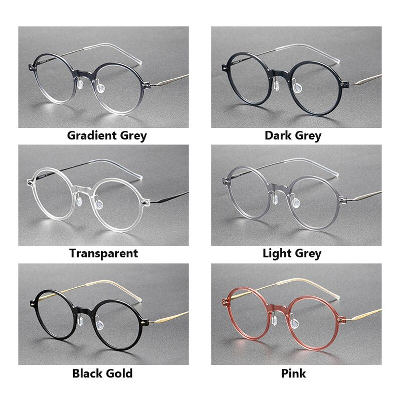 Oveliness Unisex Full Rim Round Screwless Acetate Titanium Eyeglasses 6508 Full Rim Oveliness