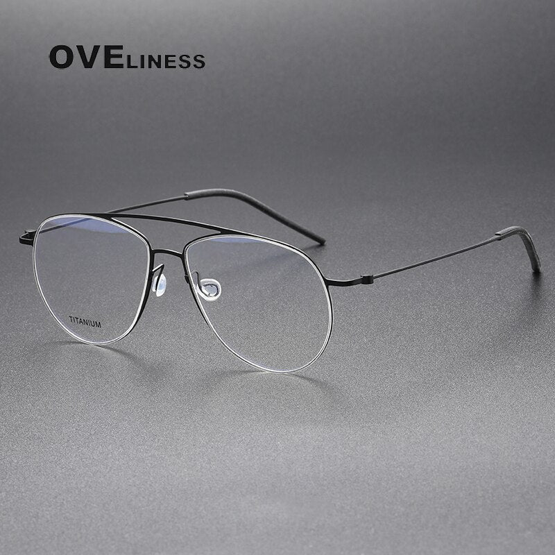Oveliness Unisex Full Rim Square Double Bridge Screwless Titanium Eyeglasses 5507 Full Rim Oveliness black