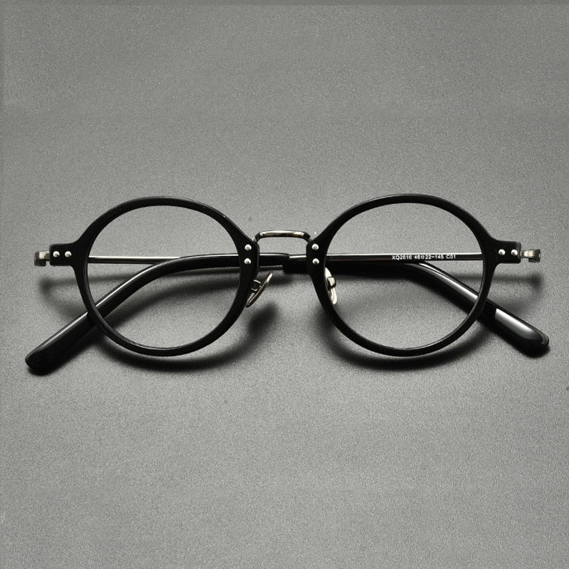 Gatenac Unisex Full Rim Round Titanium Acetate Eyeglasses Gxyj854 Full Rim Gatenac Black