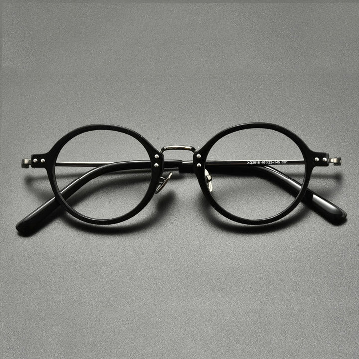 Gatenac Unisex Full Rim Round Titanium Acetate Eyeglasses Gxyj854 Full Rim Gatenac Black