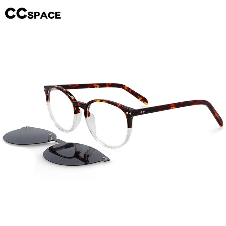 CCSpace Unisex Full Rim Round Cat Eye Acetate Frame Eyeglasses Clip On Sunglasses 54331 Clip On Sunglasses CCspace   