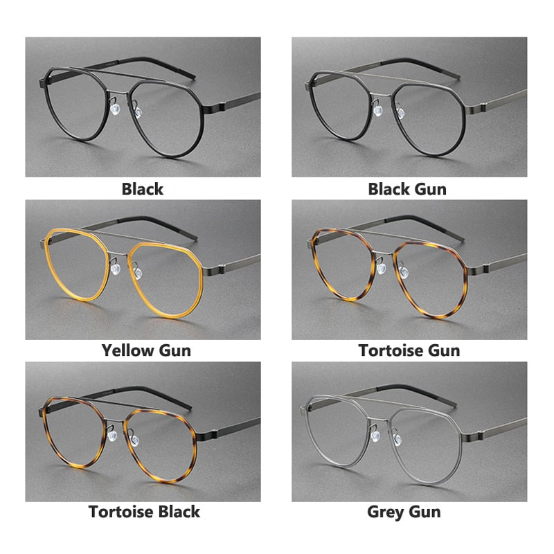 Oveliness Unisex Full Rim Round Double Bridge Acetate Titanium Eyeglasses 9745 Full Rim Oveliness