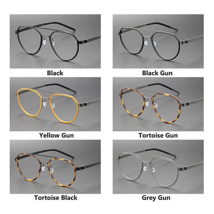 Oveliness Unisex Full Rim Round Double Bridge Acetate Titanium Eyeglasses 9745 Full Rim Oveliness