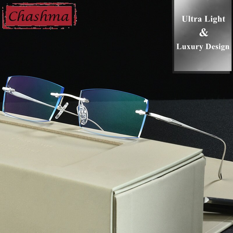 Chashma Ottica Men's Rimless Square Rectangle Titanium Eyeglasses Tinted Lenses 98069 Rimless Chashma Ottica
