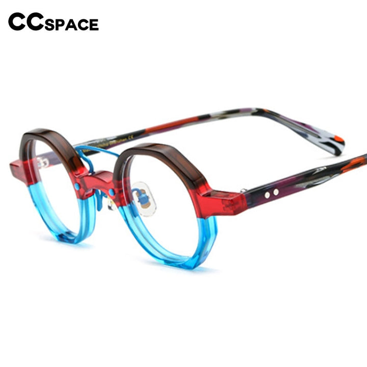 CCspace Unisex Full Rim Irregular Round Double Bridge Acetate Eyeglasses 54699 Full Rim CCspace