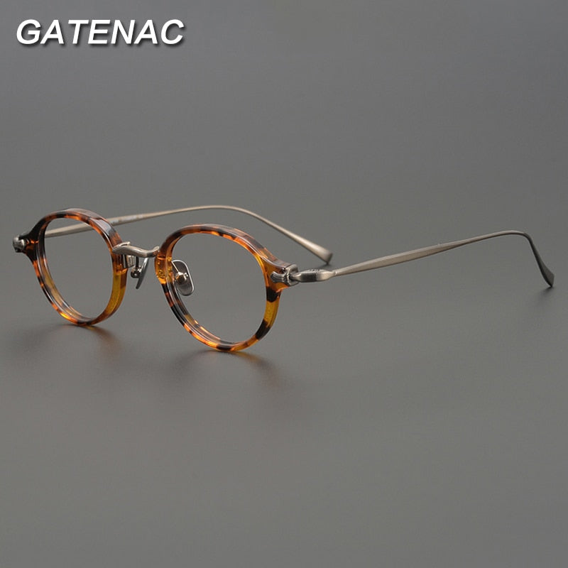 Gatenac Unisex Full Rim Round Small Acetate Titanium Eyeglasses Gxyj890 Full Rim Gatenac