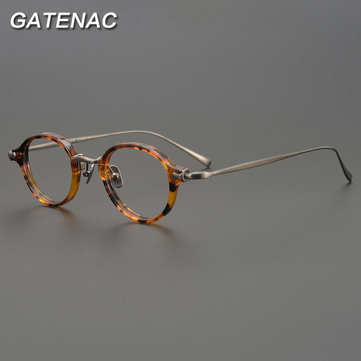 Gatenac Unisex Full Rim Round Small Acetate Titanium Eyeglasses Gxyj890 Full Rim Gatenac