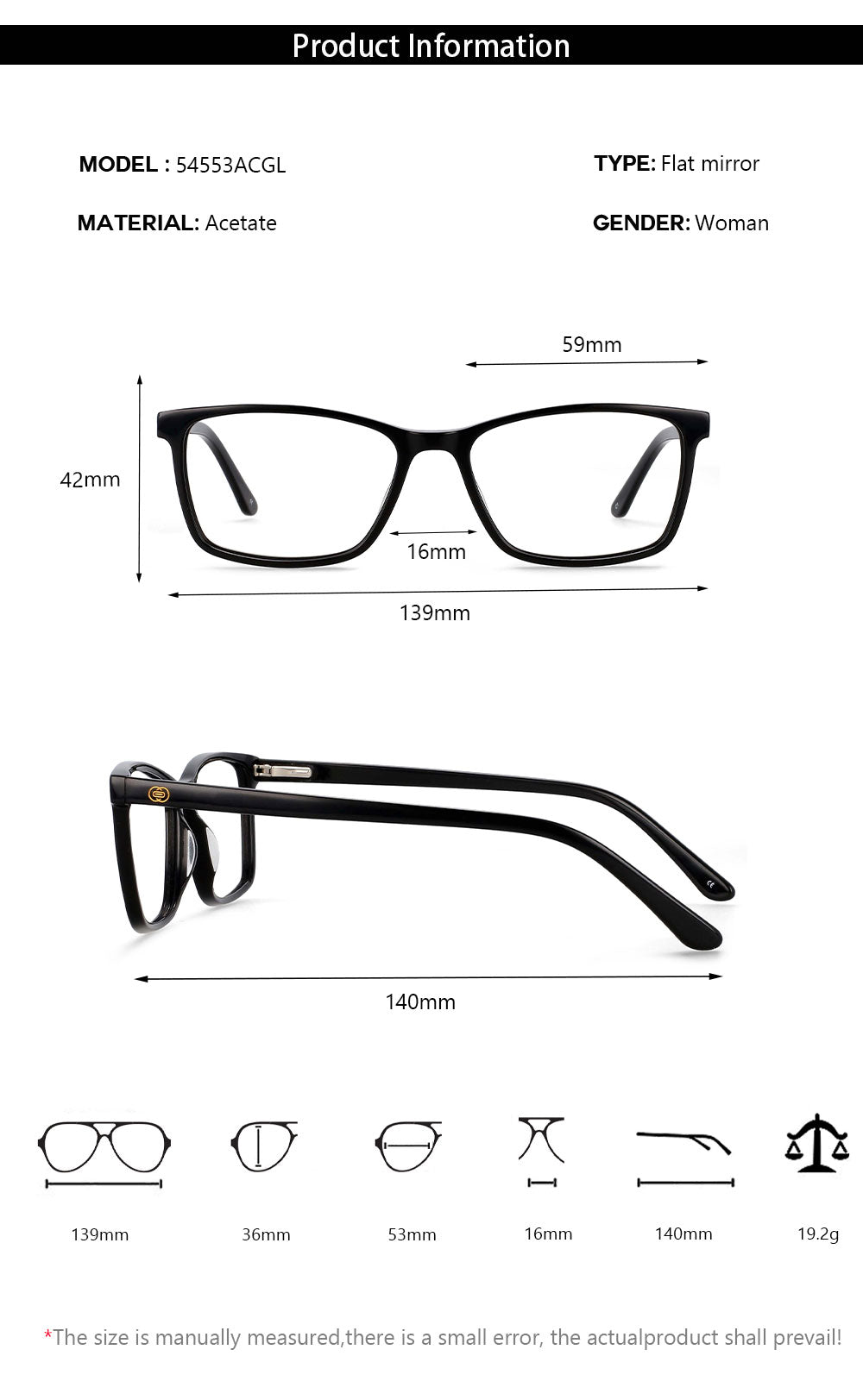 CCspace Men's Full Rim Square Acetate Frame Eyeglasses 54553 Full Rim CCspace