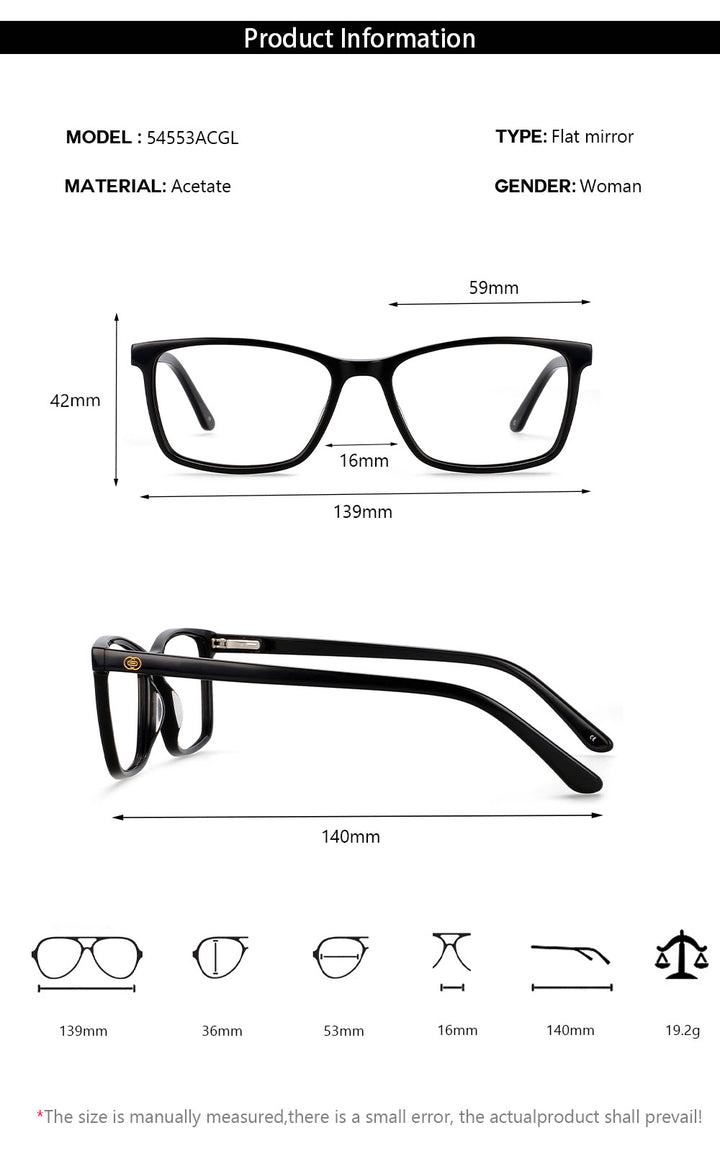 CCspace Men's Full Rim Square Acetate Frame Eyeglasses 54553 Full Rim CCspace