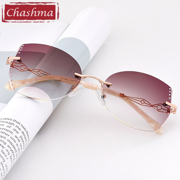 Chashma Women's Rimless Square Cat Eye Titanium Sunglasses 58073 Sunglasses Chashma