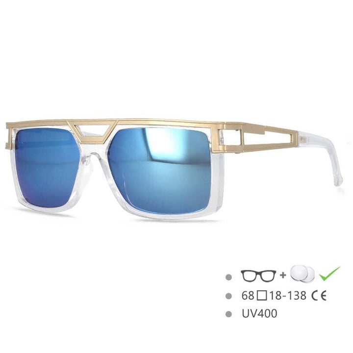 CCspace Men's Full Rim Large Rectangular Double Bridge Acetate Frame Sunglasses 54598 Sunglasses CCspace Sunglasses Blue China 54598