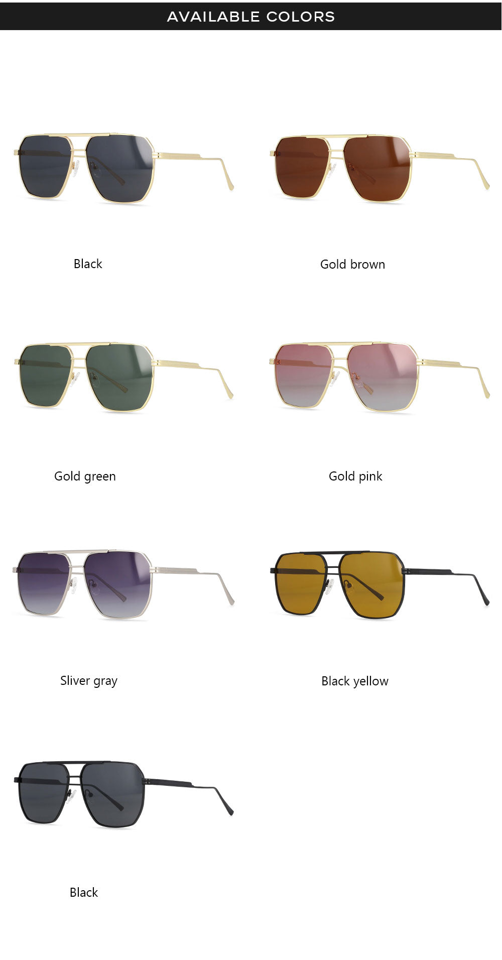 CCspace Women's Full Rim Square Double Bridge Alloy Frame Sunglasses 54444 Sunglasses CCspace Sunglasses