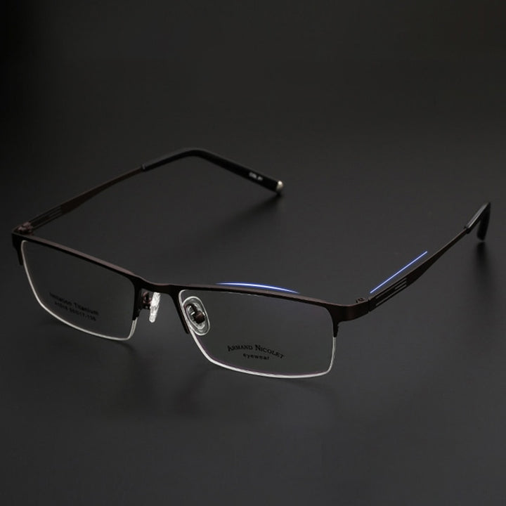 Handoer Unisex Semi Rim Rectangle Titanium Eyeglasses A1518 Semi Rim Handoer