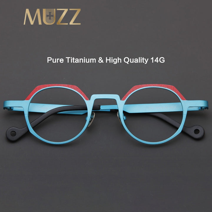 Muzz Unisex Full Rim Small Round Flat Top Titanium Eyeglasses T7759 Full Rim Muzz