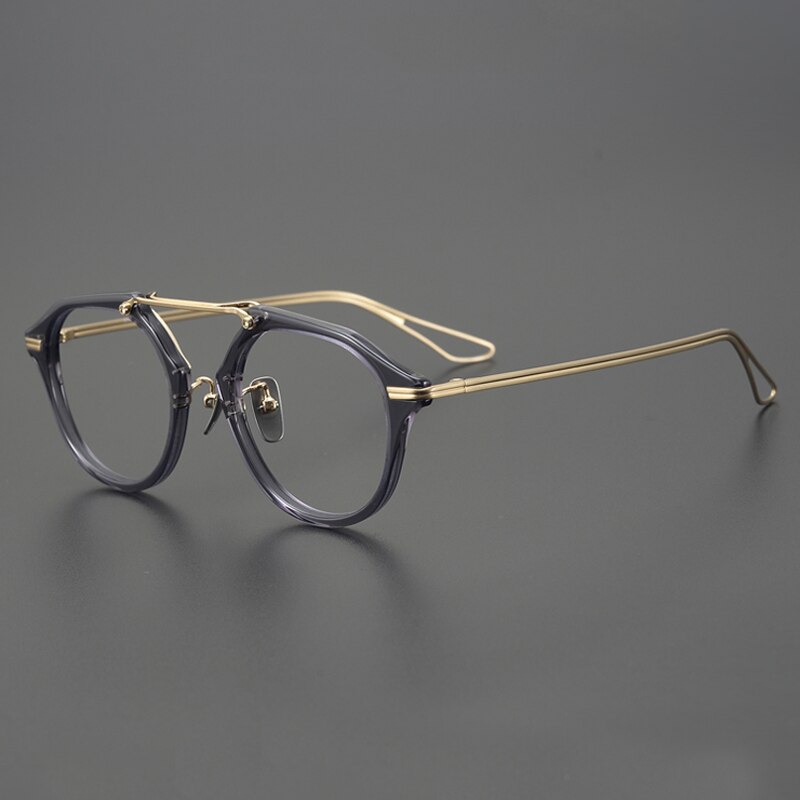 Gatenac Unisex Full Rim Oval Double Bridge Titanium Eyeglasses Gxyj925 Full Rim Gatenac Gray Gold