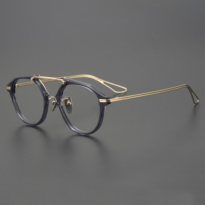 Gatenac Unisex Full Rim Oval Double Bridge Titanium Eyeglasses Gxyj925 Full Rim Gatenac Gray Gold
