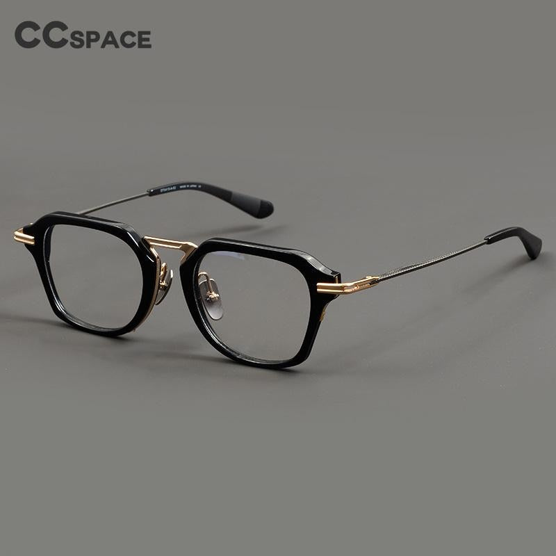 CCspace Unisex Full Rim Flat Top Square Titanium Acetate Eyeglasses 55373 Full Rim CCspace