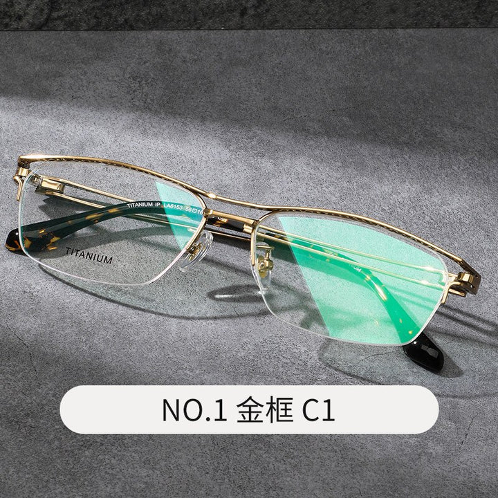 Reven Jate Men's Semi Rim Irregular Square Titanium Eyeglasses LA6153 Semi Rim Reven Jate C1