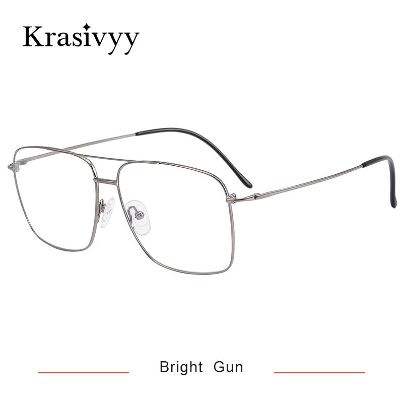 Krasivyy Men's Full Rim Square Double Bridge Titanium Eyeglasses Kr16051 Full Rim Krasivyy Bright Gun CN 
