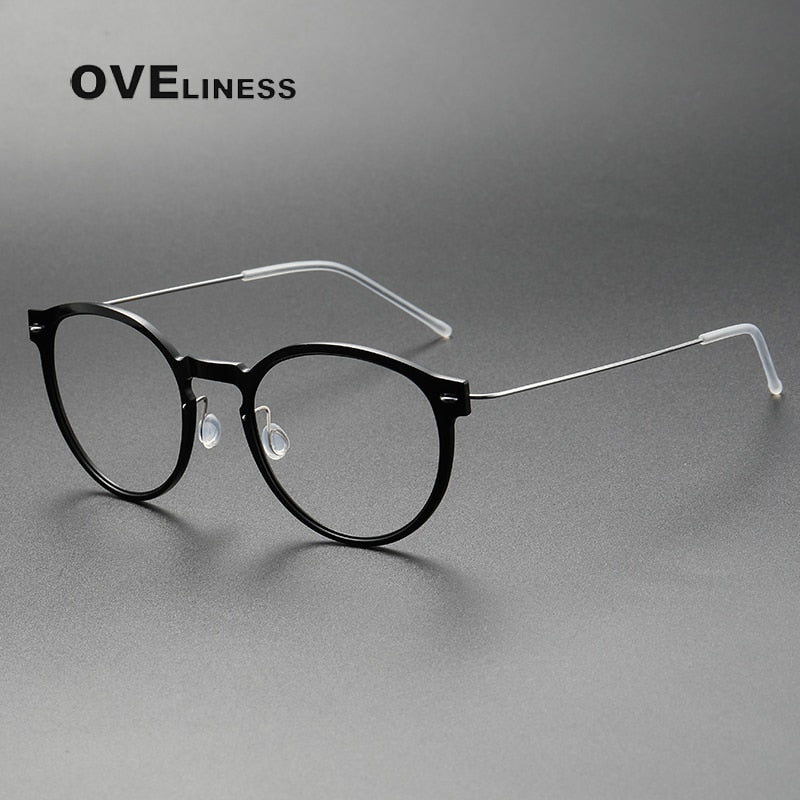 Oveliness Unisex Full Rim Round ScrewlessAcetate Titanium Eyeglasses 6603 Full Rim Oveliness black gun