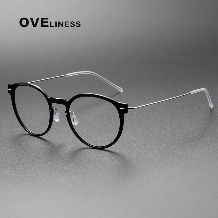 Oveliness Unisex Full Rim Round ScrewlessAcetate Titanium Eyeglasses 6603 Full Rim Oveliness black gun