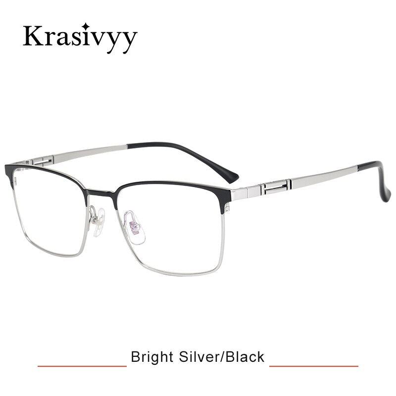 Krasivyy Men's Semi Rim Square Titanium Eyeglasses Semi Rim Krasivyy Bright Silver Black CN