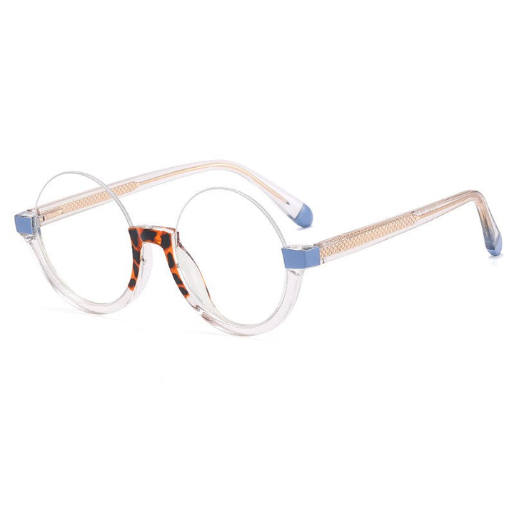 CCspace Unisex Semi Rim Round Tr 90 Titanium Eyeglasses 55611 Semi Rim CCspace China BlueLeopard