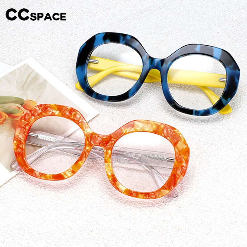 CCspace Women's Full Rim Oversized Round Acetate Frame Eyeglasses 54069 Full Rim CCspace