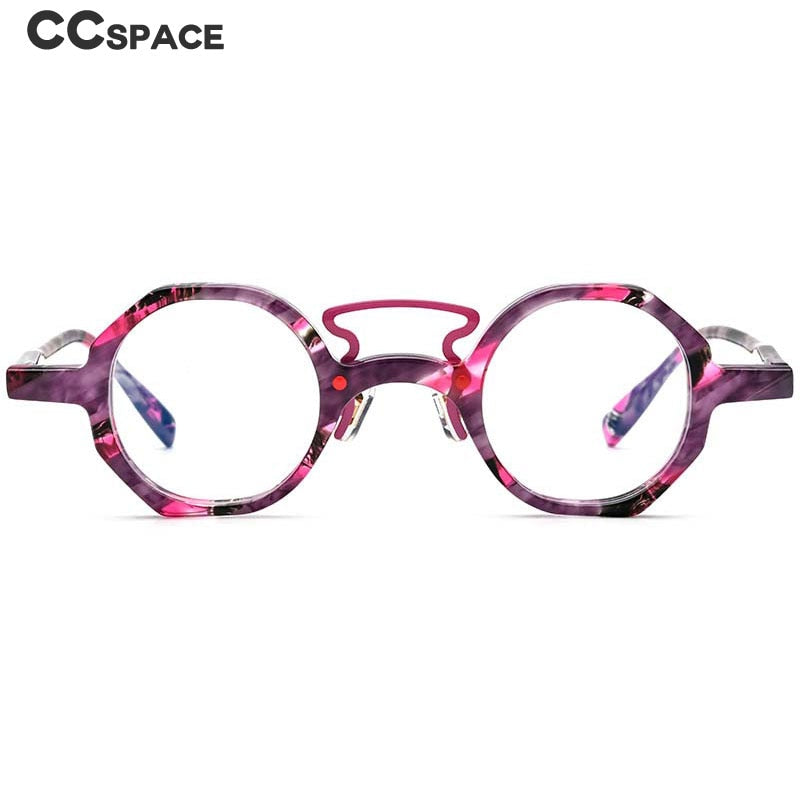 CCspace Women's Full Rim Small Polygon Round Double Bridge Acetate Eyeglasses 55059 Full Rim CCspace