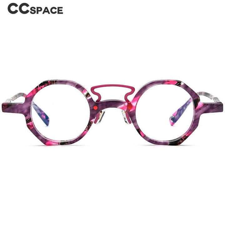 CCspace Women's Full Rim Small Polygon Round Double Bridge Acetate Eyeglasses 55059 Full Rim CCspace
