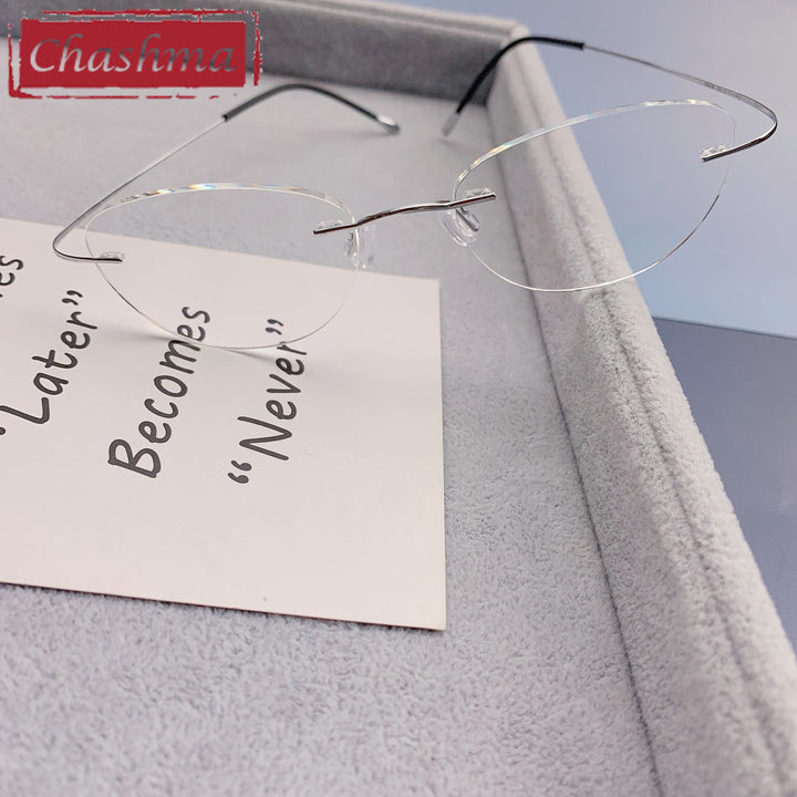 Chashma Unisex Rimless Cat Eye Titanium 2 g Eyeglasses Customizable Lens Shape 6074-2 Rimless Chashma