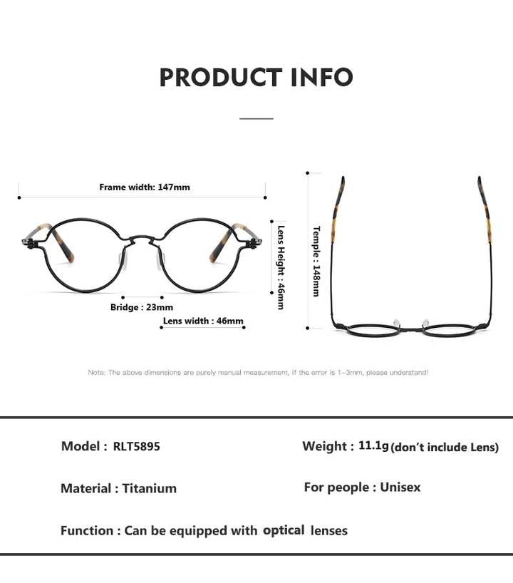 Oveliness Unisex Full Rim Round Titanium Eyeglasses 5895 Full Rim Oveliness