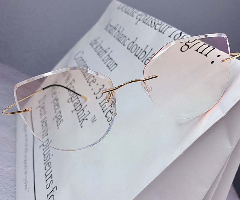 Chashma Women's Rimless Cat Eye Titanium Frame Gradient Color Lens Eyeglasses 16016a Rimless Chashma