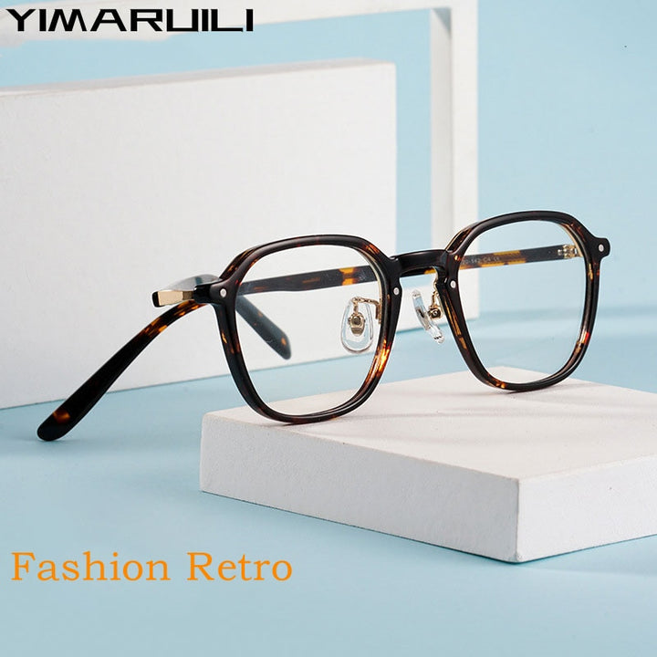Yimaruili Unisex Full Rim Small Oval Acetate Alloy Eyeglasses KBT98C51 Full Rim Yimaruili Eyeglasses